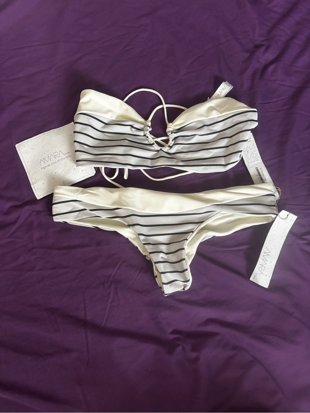 Amara White & Black Stripe Bandeau Bikini Set